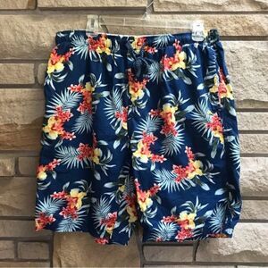 Tommy Bahama Lounge Board Shorts Drawstring Blue Hawaiian Print Large Cotton